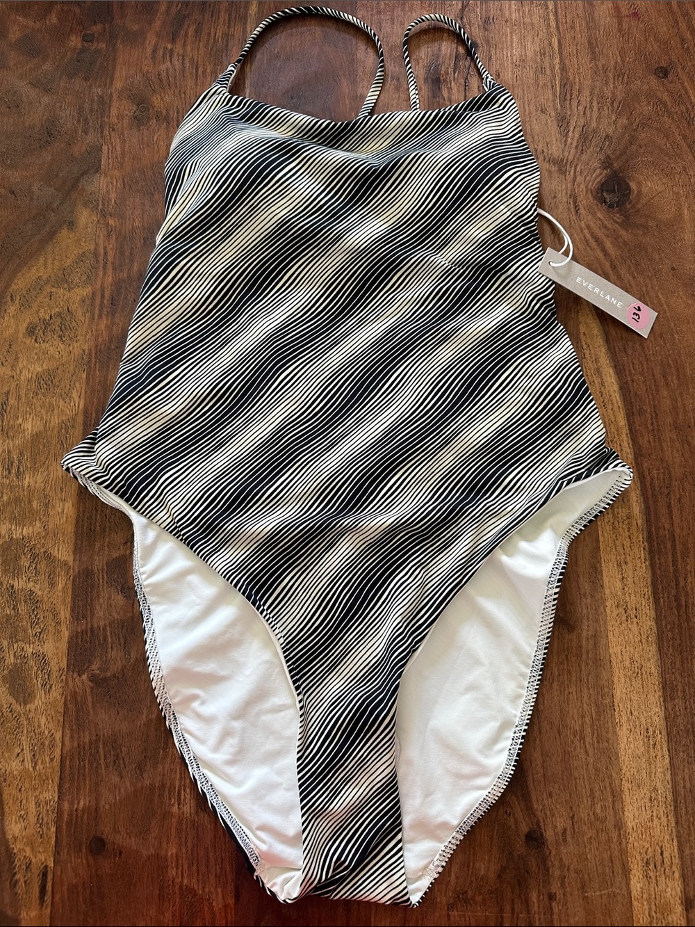 Everlane Black and White Wavy Stripe One-Piece- Medium